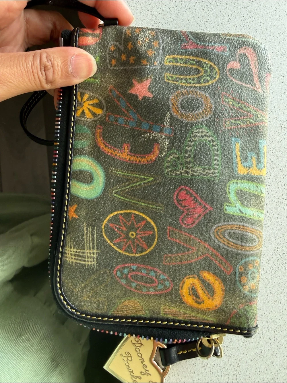 Vintage Dooney & Bourke Brown Multicolor Graphic Wristlet Duo